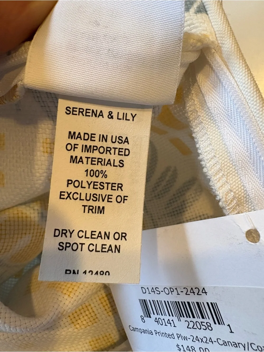 Serena & Lily || Campania Pillow Cover 24” Square Canary Yellow Coastal Blue NWT